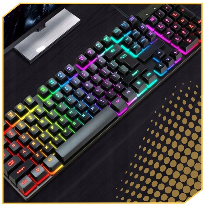KLAWIATURA DLA GRACZY GAMINGOWA PODŚWIETLANA LED MYSZ MYSZKA ZESTAW Układ klawiatury US international (qwerty)